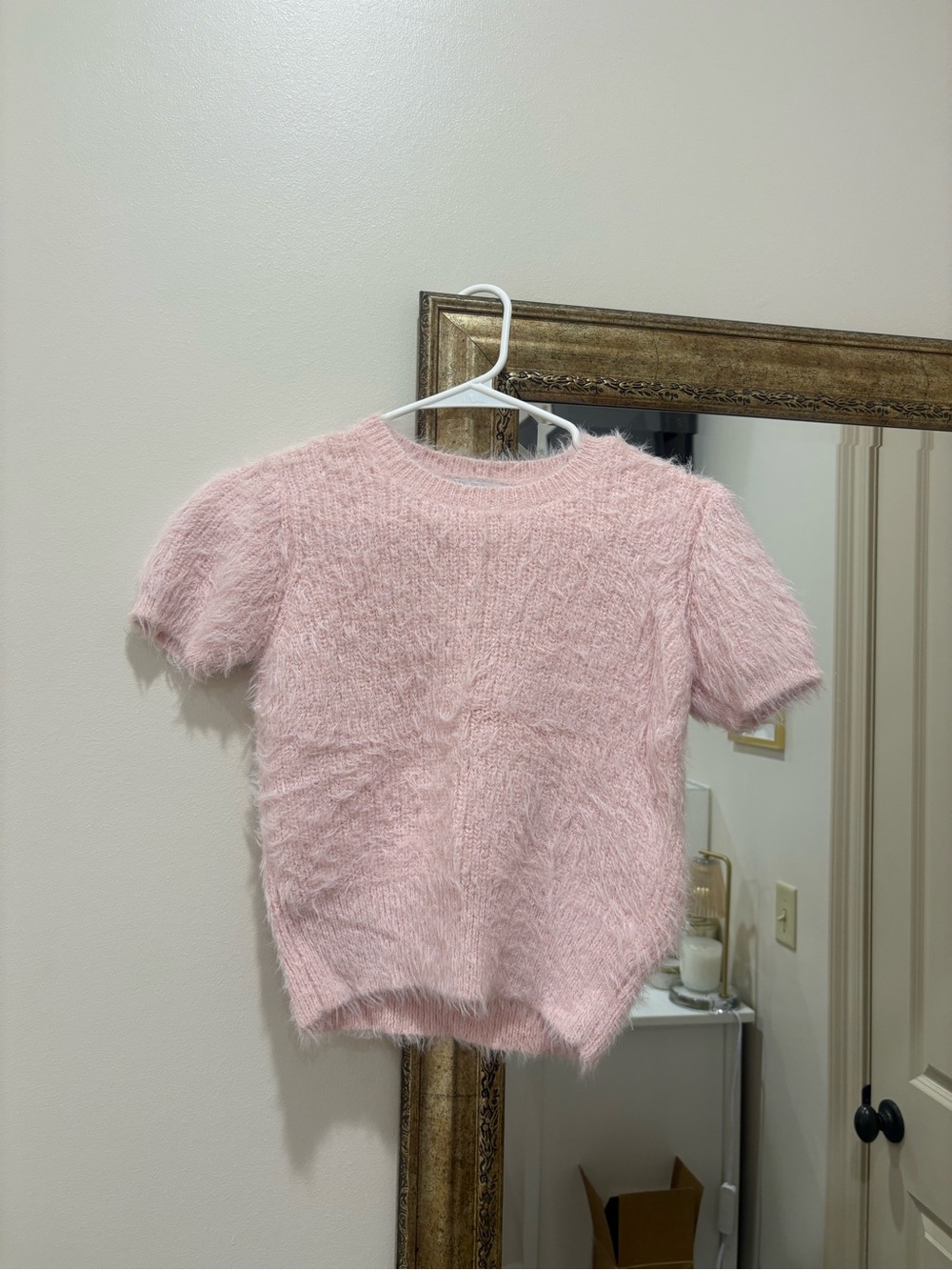 Zara Pale Pink Fuzzy Short-Sleeve Sweater
